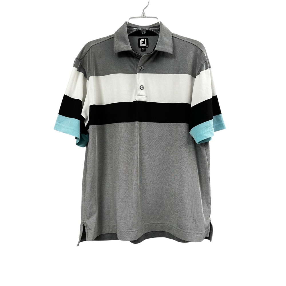 FootJoy Polo Shirt Gray Striped Collared Top Short Sleeves Men's Size Medium
